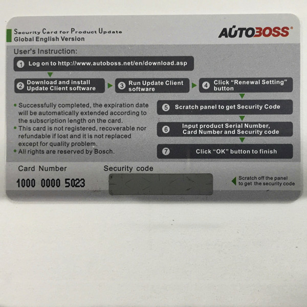 Autoboss V30/V30 Elite Security Card
