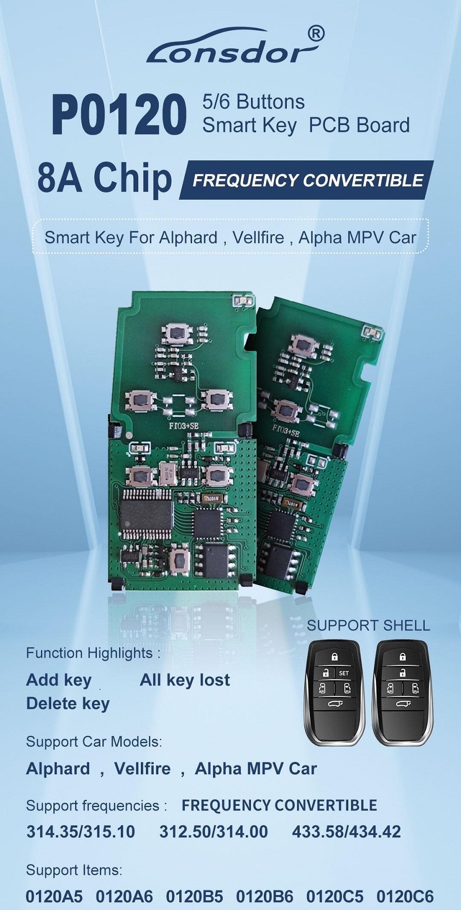 Lonsdor P0120 Smart Key 8A Smart Key 5 Buttons 