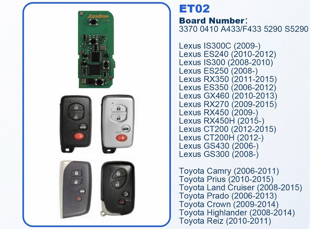  EoneBoss ET-02 Toyota Lexus Smart Remote PCB-autoobd2