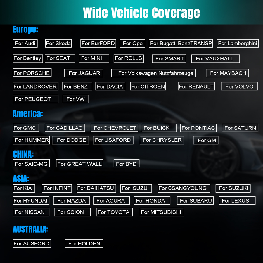 XTOOL A30M Vehicle Lista-AutoOBD2