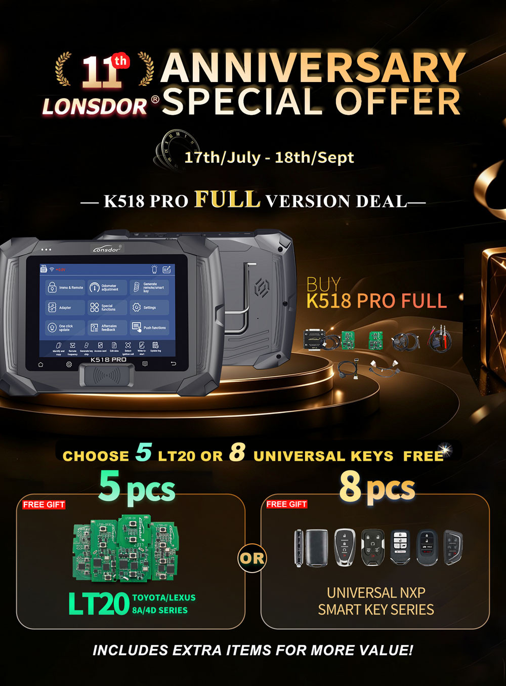[Lonsdor Anniversary Promo] Londsor K518 Pro Full with 5pcs LT20 or 8pcs NXP Smart Keys